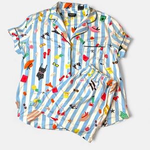 Kate Spade New York Cabana Stripes Beach Theme Shorts Pajama Set Medium
